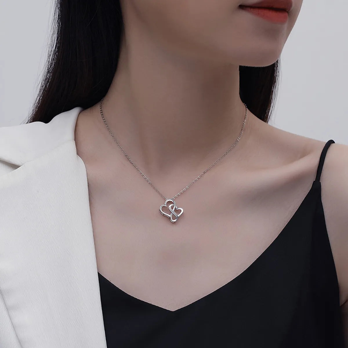 Elegant Romantic Heart Shape Sterling Silver Zircon Pendant Necklace In Bulk