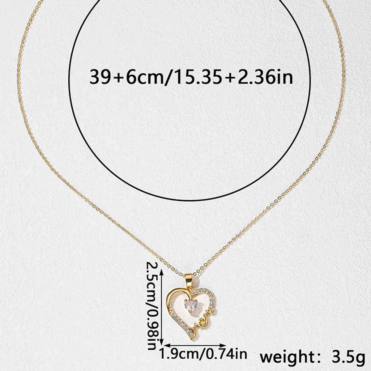 Elegant Romantic Letter Heart Shape Copper Plating Hollow Out Inlay Zircon Pendant Necklace