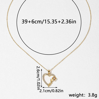 Elegant Romantic Letter Heart Shape Copper Plating Hollow Out Inlay Zircon Pendant Necklace