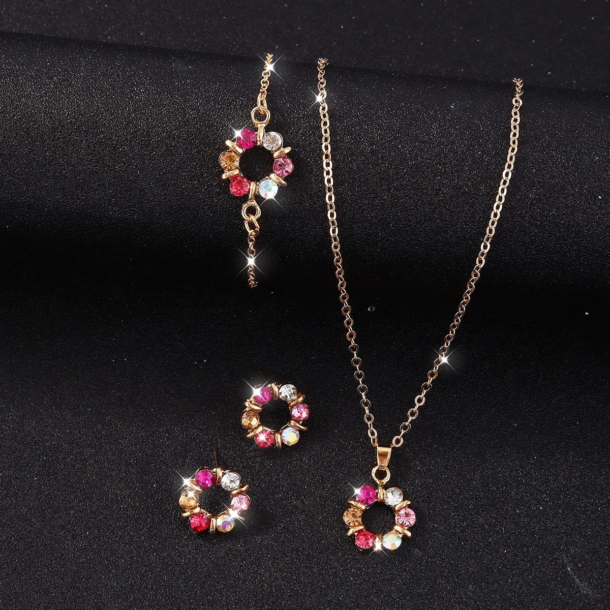 Elegant Romantic Shiny Color Block Alloy Flowers Chain Acrylic Beads Women'S Jewelry Set