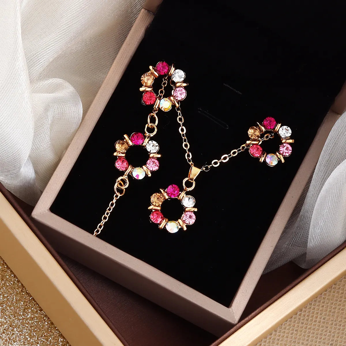 Elegant Romantic Shiny Color Block Alloy Flowers Chain Acrylic Beads Women'S Jewelry Set