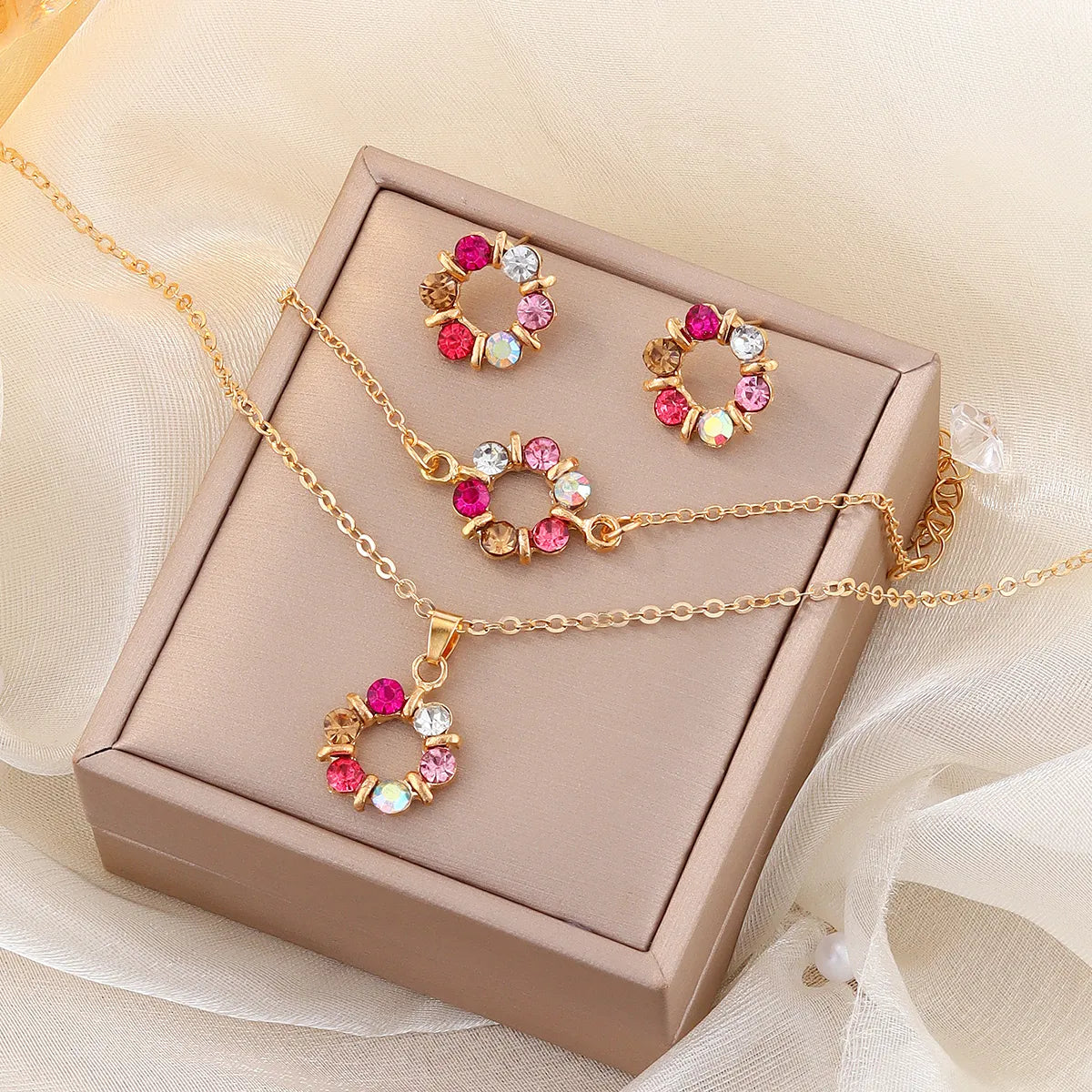 Elegant Romantic Shiny Color Block Alloy Flowers Chain Acrylic Beads Women'S Jewelry Set