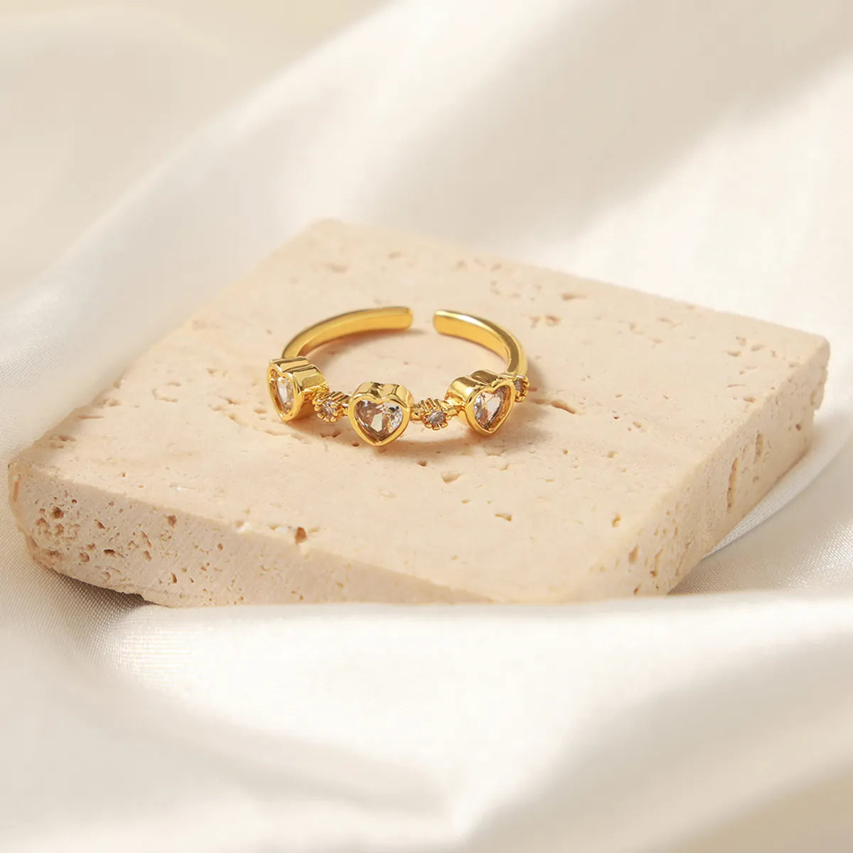 Elegant Romantic Simple Style Heart Shape Copper Plating Inlay Zircon 18k Gold Plated Open Rings