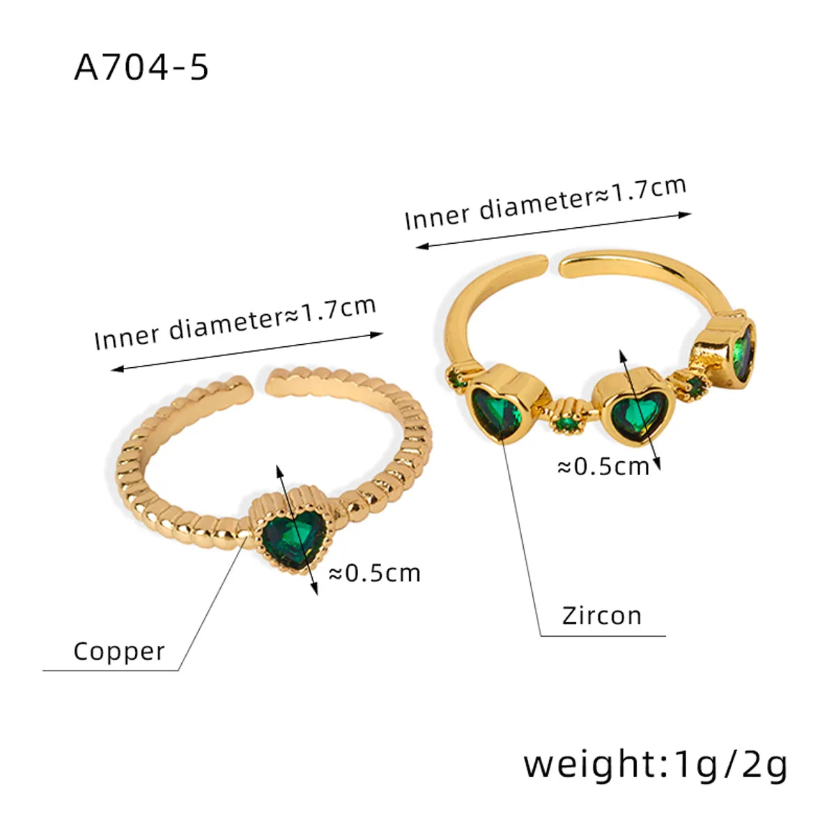 Elegant Romantic Simple Style Heart Shape Copper Plating Inlay Zircon 18k Gold Plated Open Rings