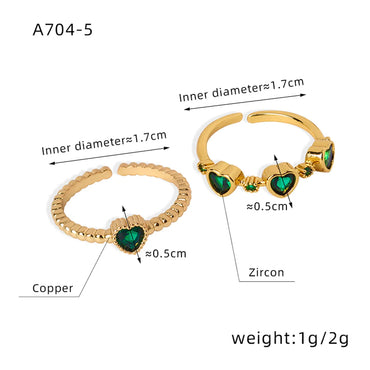 Elegant Romantic Simple Style Heart Shape Copper Plating Inlay Zircon 18k Gold Plated Open Rings