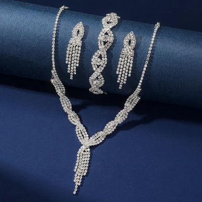 Elegant Romantic Solid Color Alloy Plating Inlay Rhinestones Silver Plated Unisex Jewelry Set