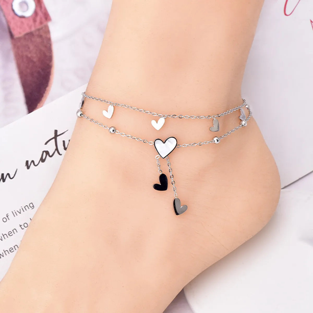 Wholesale Jewelry Elegant Romantic Solid Color Star Moon Stainless Steel Acrylic 18K Gold Plated Anklet