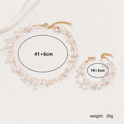 Elegant Romantic Sweet Geometric Artificial Pearl Copper Beaded Plating 18k Gold Plated Jewelry Set