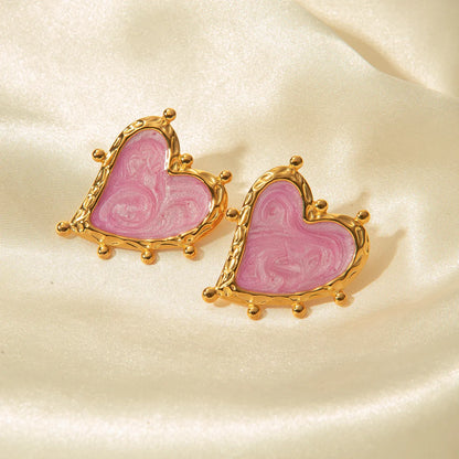 Elegant Romantic Sweet Heart Shape Stainless Steel Enamel Plating Gold Plated Open Rings