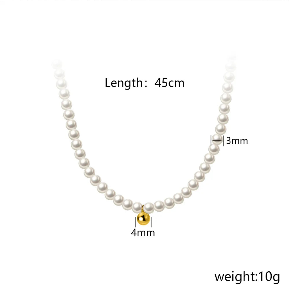 Elegant Round 304 Stainless Steel Imitation Pearl Beaded Gold Plated Women'S Bracelets Necklace