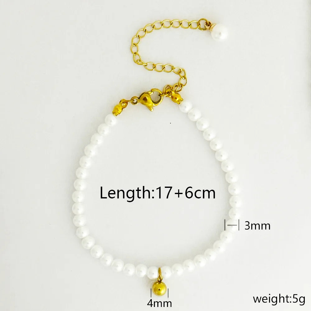 Elegant Round 304 Stainless Steel Imitation Pearl Beaded Gold Plated Women'S Bracelets Necklace