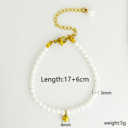 Elegant Round 304 Stainless Steel Imitation Pearl Beaded Gold Plated Women'S Bracelets Necklace