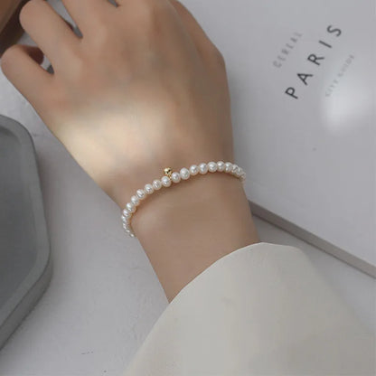 Elegant Round 304 Stainless Steel Imitation Pearl Beaded Gold Plated Women'S Bracelets Necklace