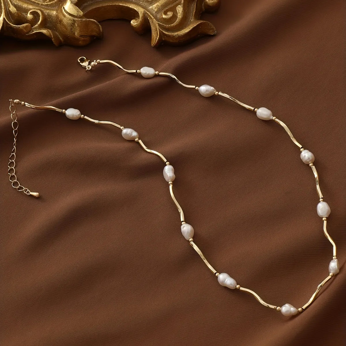 Elegant Round Freshwater Pearl Copper Beaded Necklace