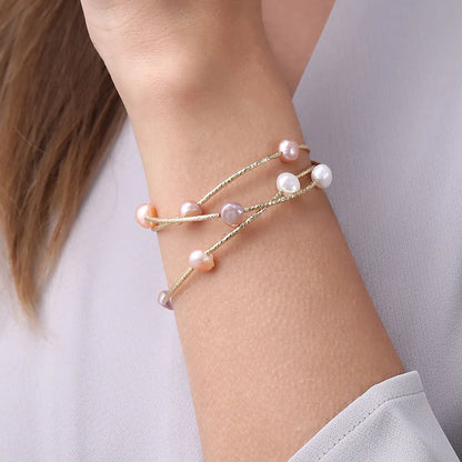 Elegant Round Freshwater Pearl Titanium Steel Plating Bracelets 1 Piece