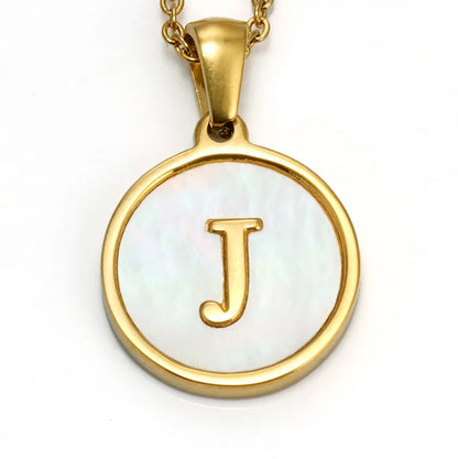 Elegant Round Letter Titanium Steel Inlaid Shell Necklace