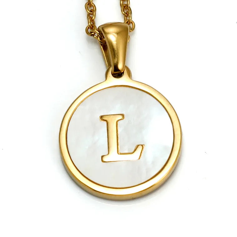 Elegant Round Letter Titanium Steel Inlaid Shell Necklace