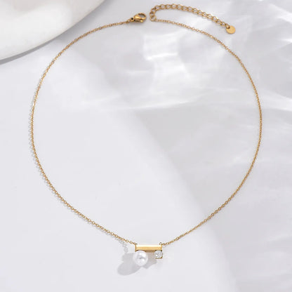 Elegant Round Rectangle Stainless Steel Plating Inlay Imitation Pearl Zircon 14k Gold Plated Bracelets Necklace