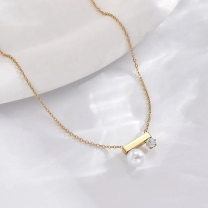 Elegant Round Rectangle Stainless Steel Plating Inlay Imitation Pearl Zircon 14k Gold Plated Bracelets Necklace