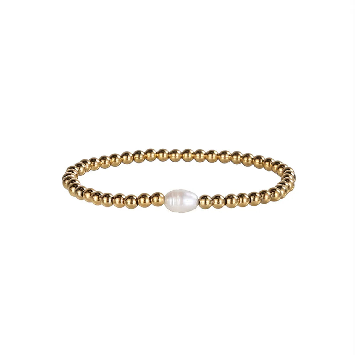 Elegant Round Stainless Steel Freshwater Pearl Plating Gold Plated Bracelets