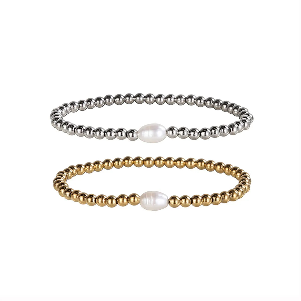 Elegant Round Stainless Steel Freshwater Pearl Plating Gold Plated Bracelets