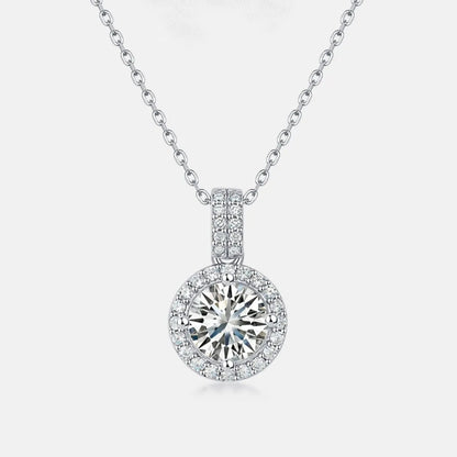 Elegant Round Sterling Silver Gra Inlay Moissanite Silver Plated Pendant Necklace