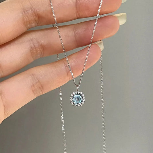 Elegant Round Sterling Silver Inlay Zircon Pendant Necklace