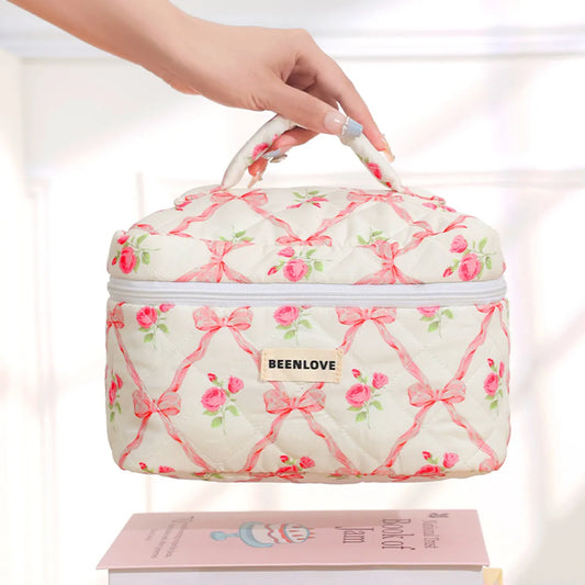 Elegant Sexy Flower Bow Knot Quilted Cotton Square Makeup Bags