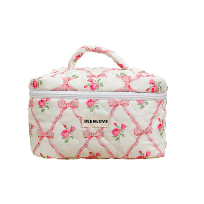 Elegant Sexy Flower Bow Knot Quilted Cotton Square Makeup Bags