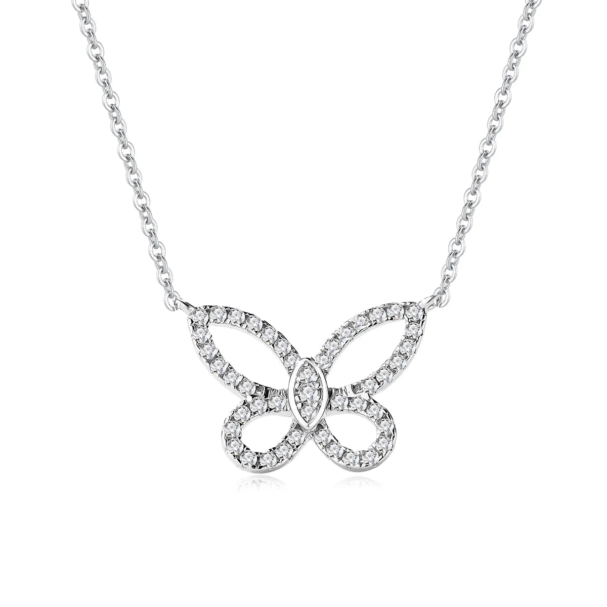 Elegant Shiny Butterfly K Gold Plated White Gold Plated Zircon Copper Alloy Wholesale Pendant Necklace