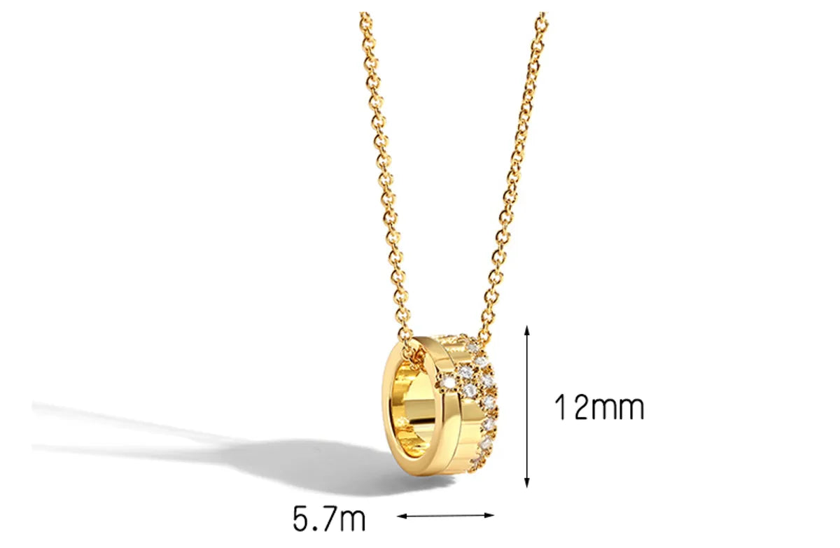 Elegant Shiny Circle Copper Plating Inlay Zircon 18k Gold Plated Pendant Necklace