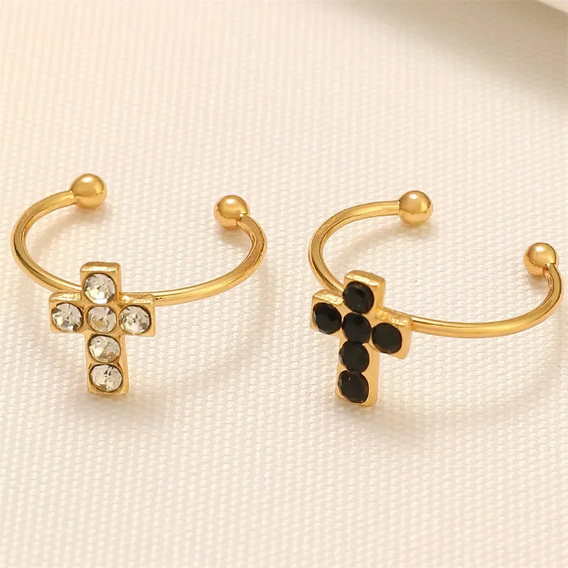 Elegant Shiny Cross Alloy Inlay Rhinestones Gold Plated Silver Plated Unisex Open Rings