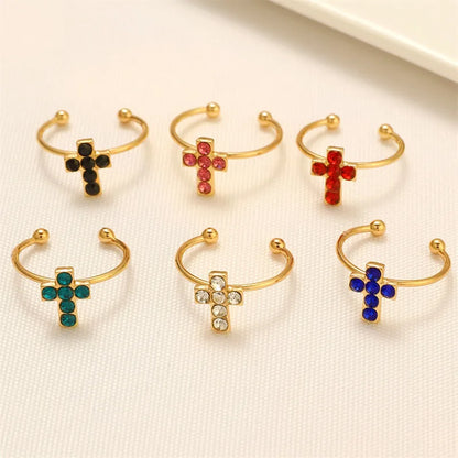 Elegant Shiny Cross Alloy Inlay Rhinestones Gold Plated Silver Plated Unisex Open Rings