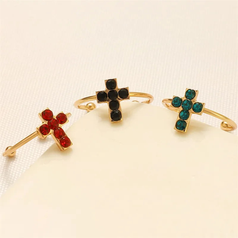 Elegant Shiny Cross Alloy Inlay Rhinestones Gold Plated Silver Plated Unisex Open Rings