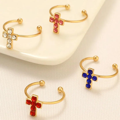 Elegant Shiny Cross Alloy Inlay Rhinestones Gold Plated Silver Plated Unisex Open Rings