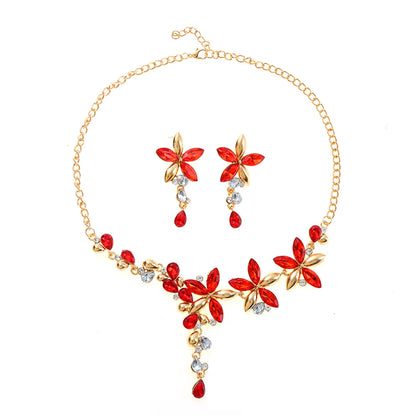 Elegant Shiny Flower Alloy Inlay Rhinestones Women's Earrings Necklace