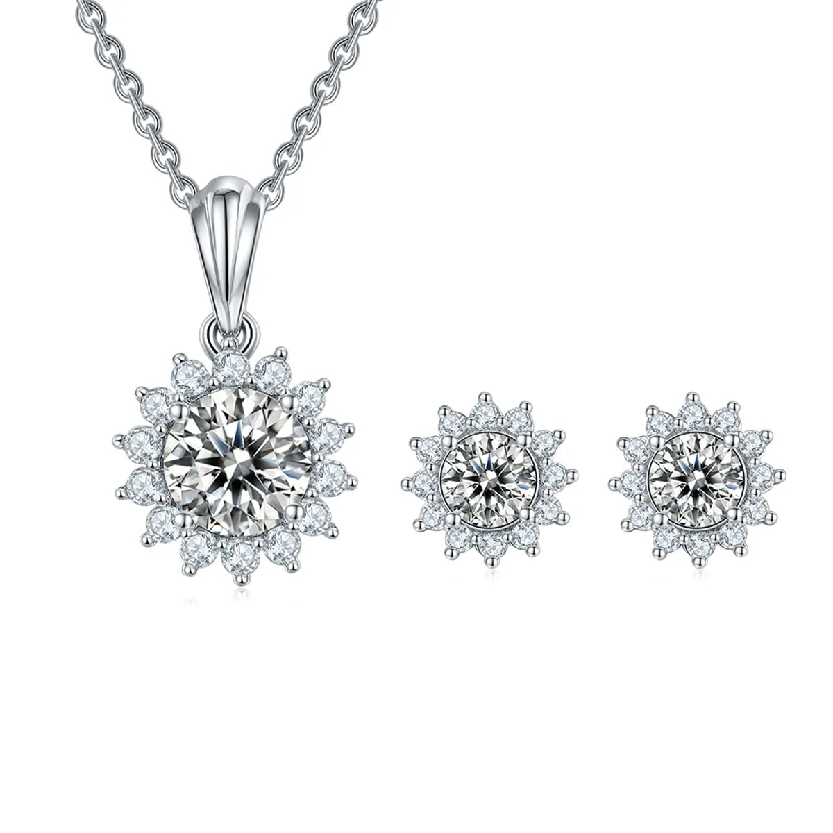 Elegant Shiny Geometric Sterling Silver Flakes Moissanite 18k Gold Plated Jewelry Set