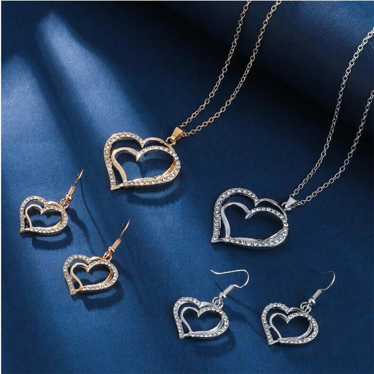 Elegant Shiny Heart Shape Rhinestones Alloy Wholesale Earrings Necklace