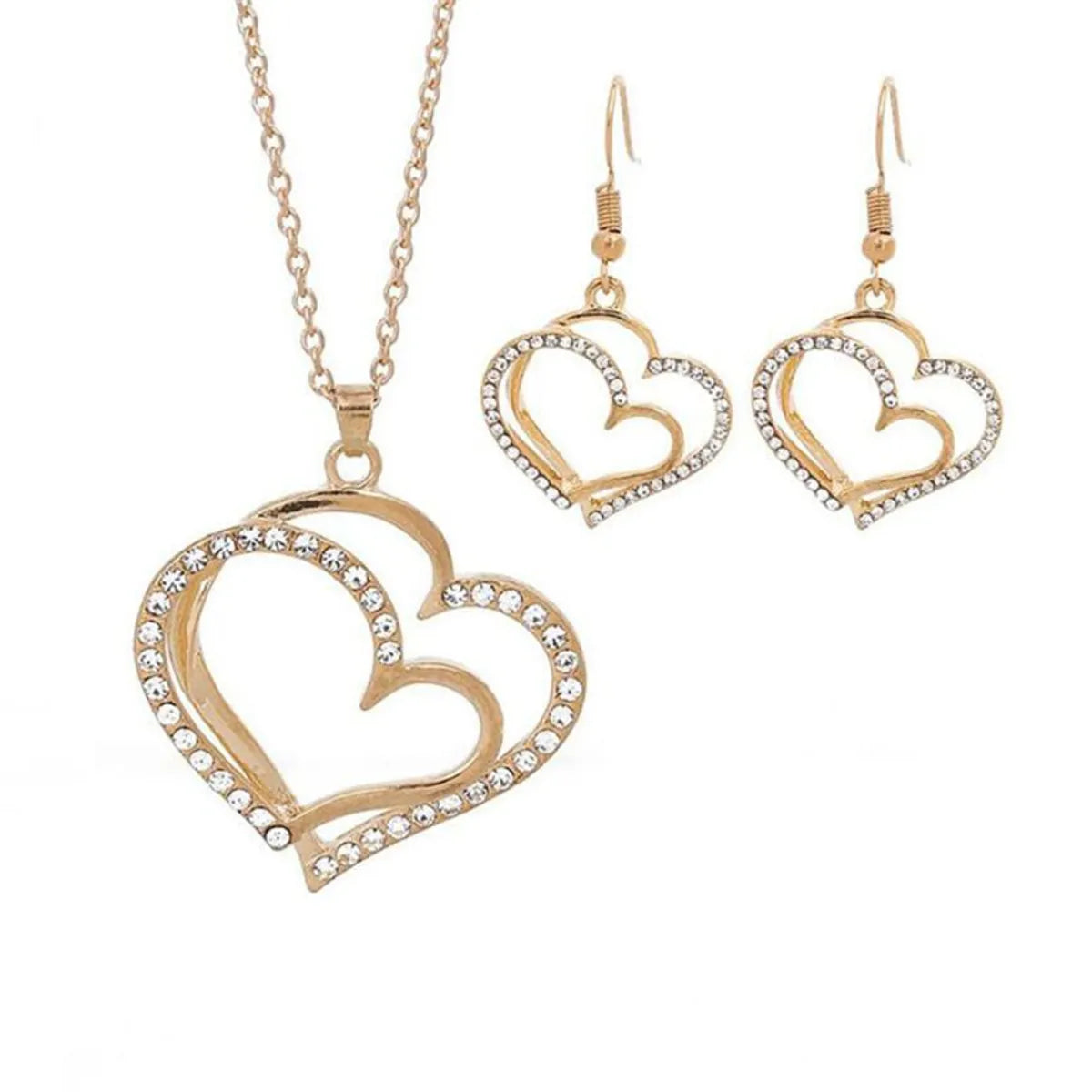 Elegant Shiny Heart Shape Rhinestones Alloy Wholesale Earrings Necklace