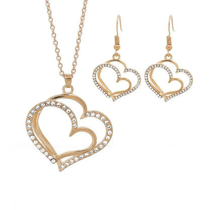 Elegant Shiny Heart Shape Rhinestones Alloy Wholesale Earrings Necklace