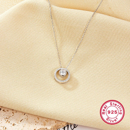 Elegant Shiny Korean Style Round Sterling Silver Plating Inlay Zircon White Gold Plated Pendant Necklace