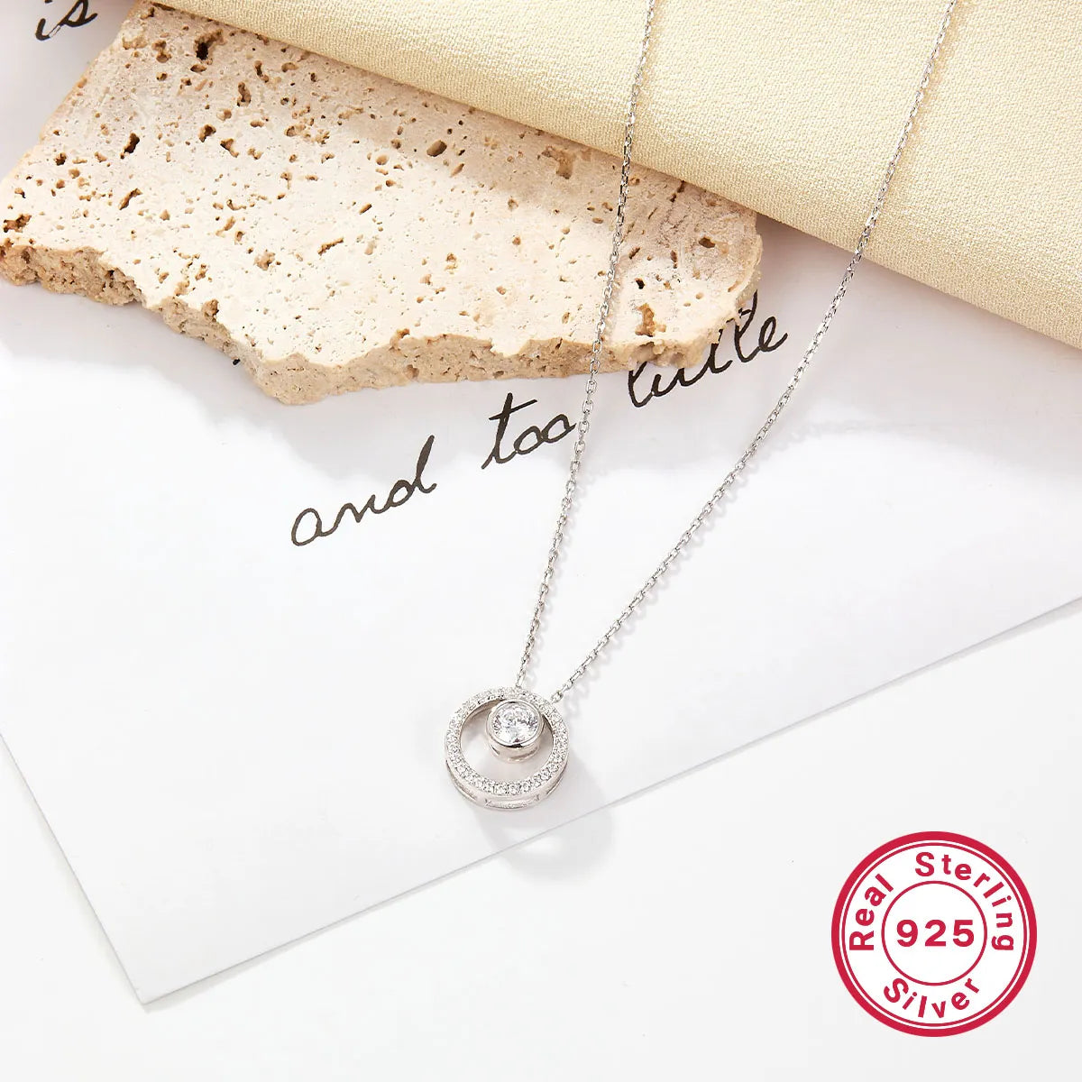 Elegant Shiny Korean Style Round Sterling Silver Plating Inlay Zircon White Gold Plated Pendant Necklace