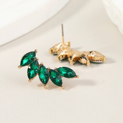 Elegant Shiny Leaf Alloy Inlay Zircon Women'S Ear Studs