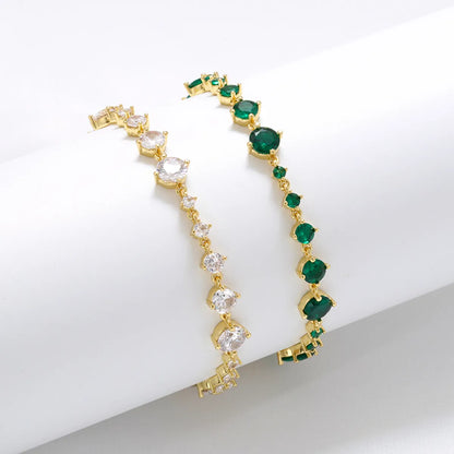 Elegant Shiny Round Copper Plating Inlay Zircon 18k Gold Plated Bracelets