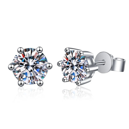 Elegant Shiny Round Sterling Silver Moissanite Zircon Ear Studs In Bulk