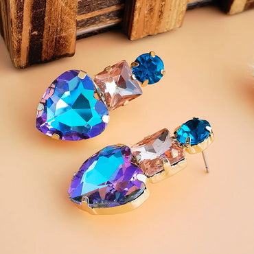 Elegant Shiny Square Heart Shape Alloy Inlay Resin Rhinestones Women's Drop Earrings