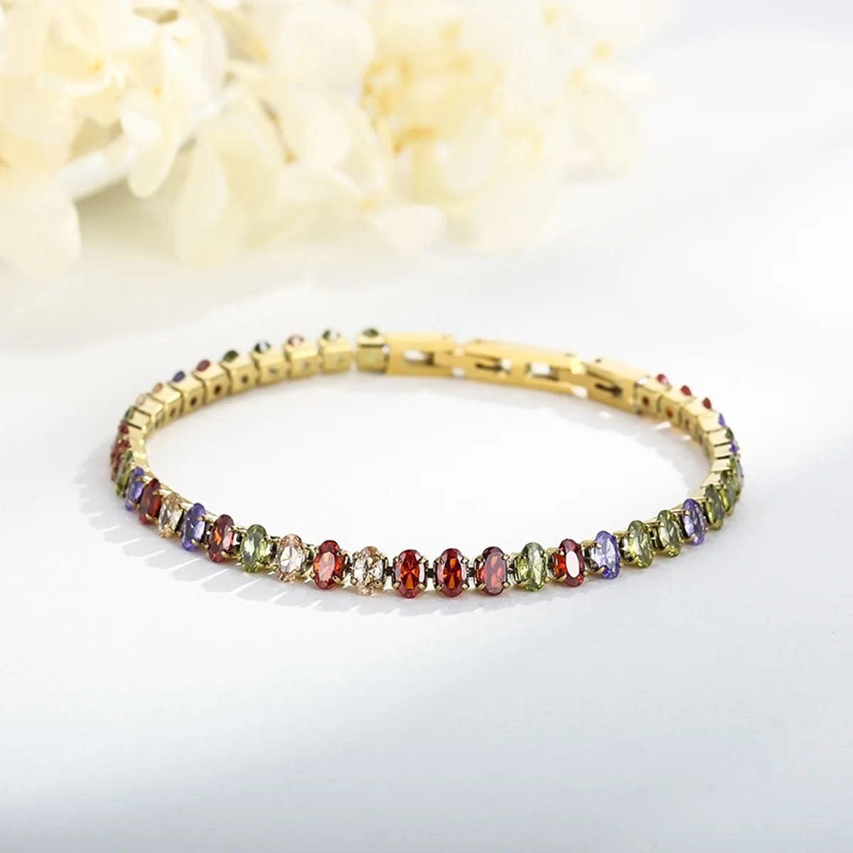 Elegant Shiny Square Oval Titanium Steel Plating Inlay Zircon 18k Gold Plated Bracelets