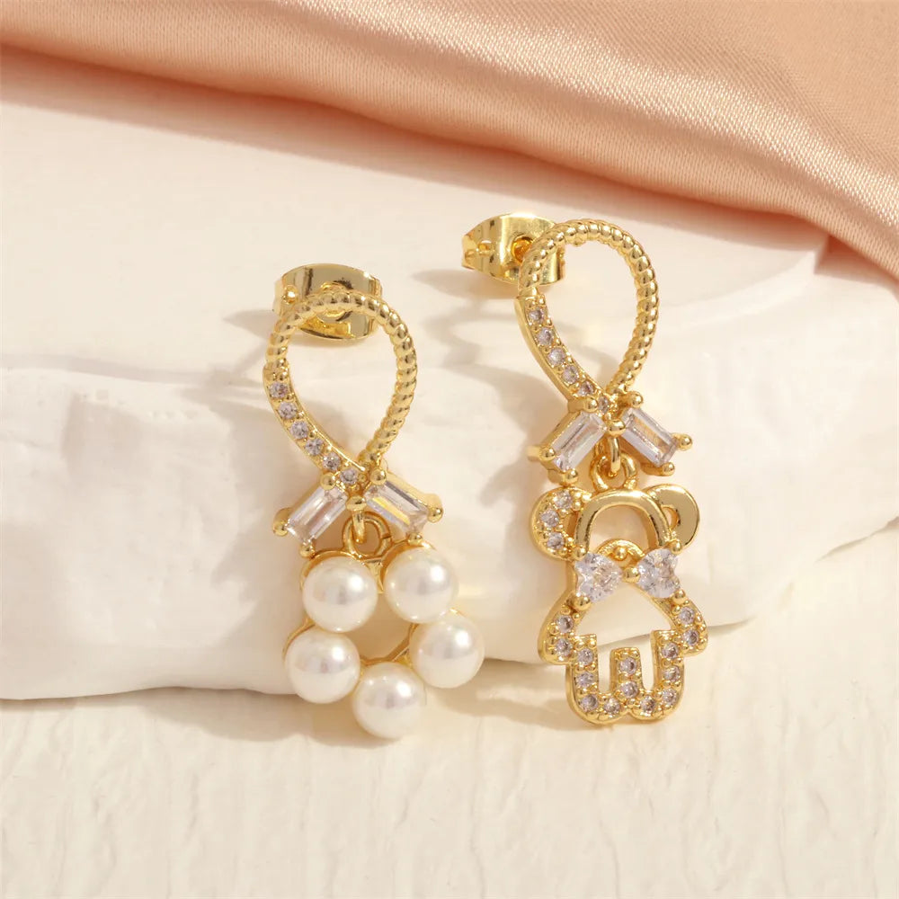 Elegant Simple Style Bear Imitation Pearl Copper Women'S Drop Earrings 1 Pair