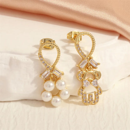 Elegant Simple Style Bear Imitation Pearl Copper Women'S Drop Earrings 1 Pair