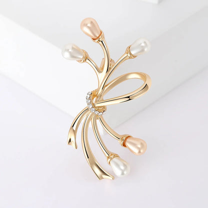 Elegant Simple Style Bow Knot Alloy Plating Inlay Artificial Pearls Rhinestones Women'S Brooches